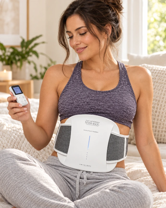 aplicación de calor en zona abdominal con sistema de masaje láser de abantera