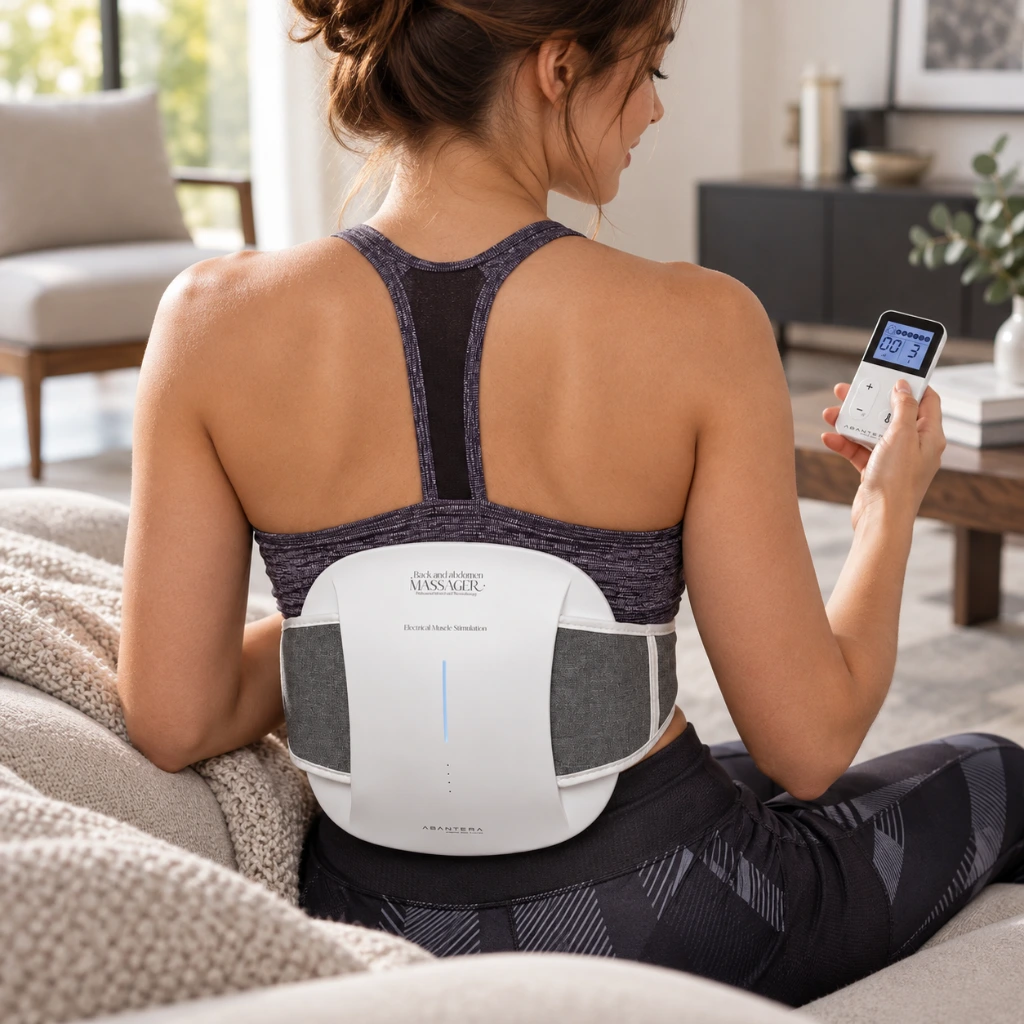aplicación de calor en zona lumbar con sistema de masaje láser de abantera