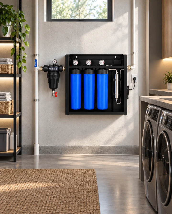 sistema de filtración para toda la vivienda con turbical y lámpara UV de Oasis Lab ideal para agua de pozo